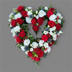 Red white and blue heart funeral tribute